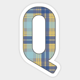 Monogram Letter Q, Blue, Yellow and Grey Scottish Tartan Style Typography Design Sticker